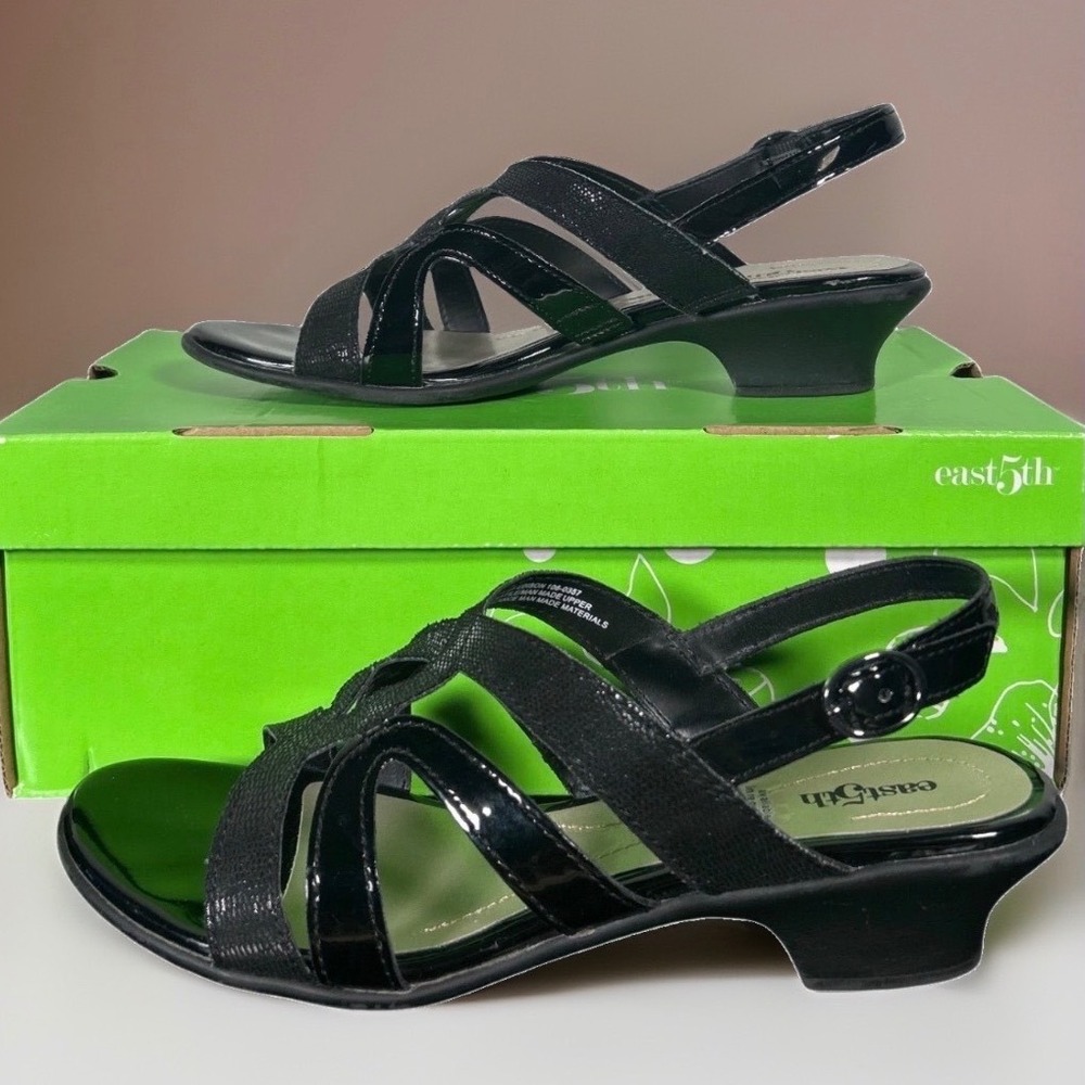 East 5th Edison Sandals Sz 7M Blue Strappy Slingback Low Heel Classic Dressy